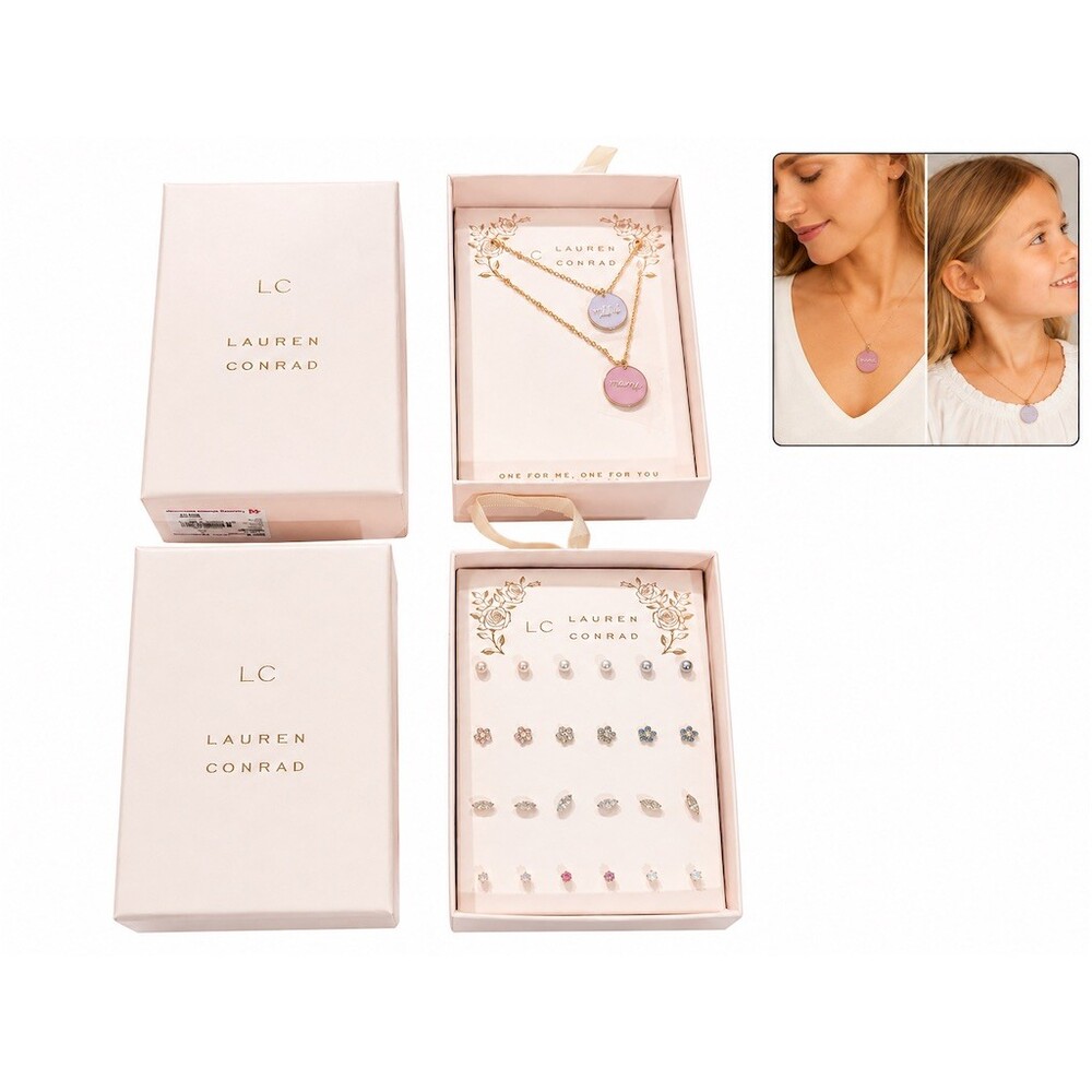 $44 LC Lauren Conrad Mama & Me Necklace Set + 24 Pair Stud Earrings Boxed gift